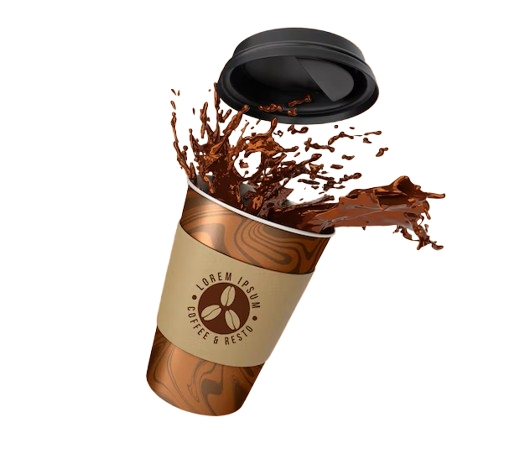 A hot cup of coffee floating